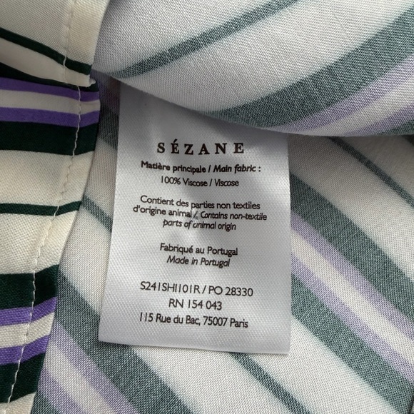 Sezane NWT Max Striped Shirt Green Purple Relaxed Fit Women's Size 34 US Size 2 - Picture 9 of 12